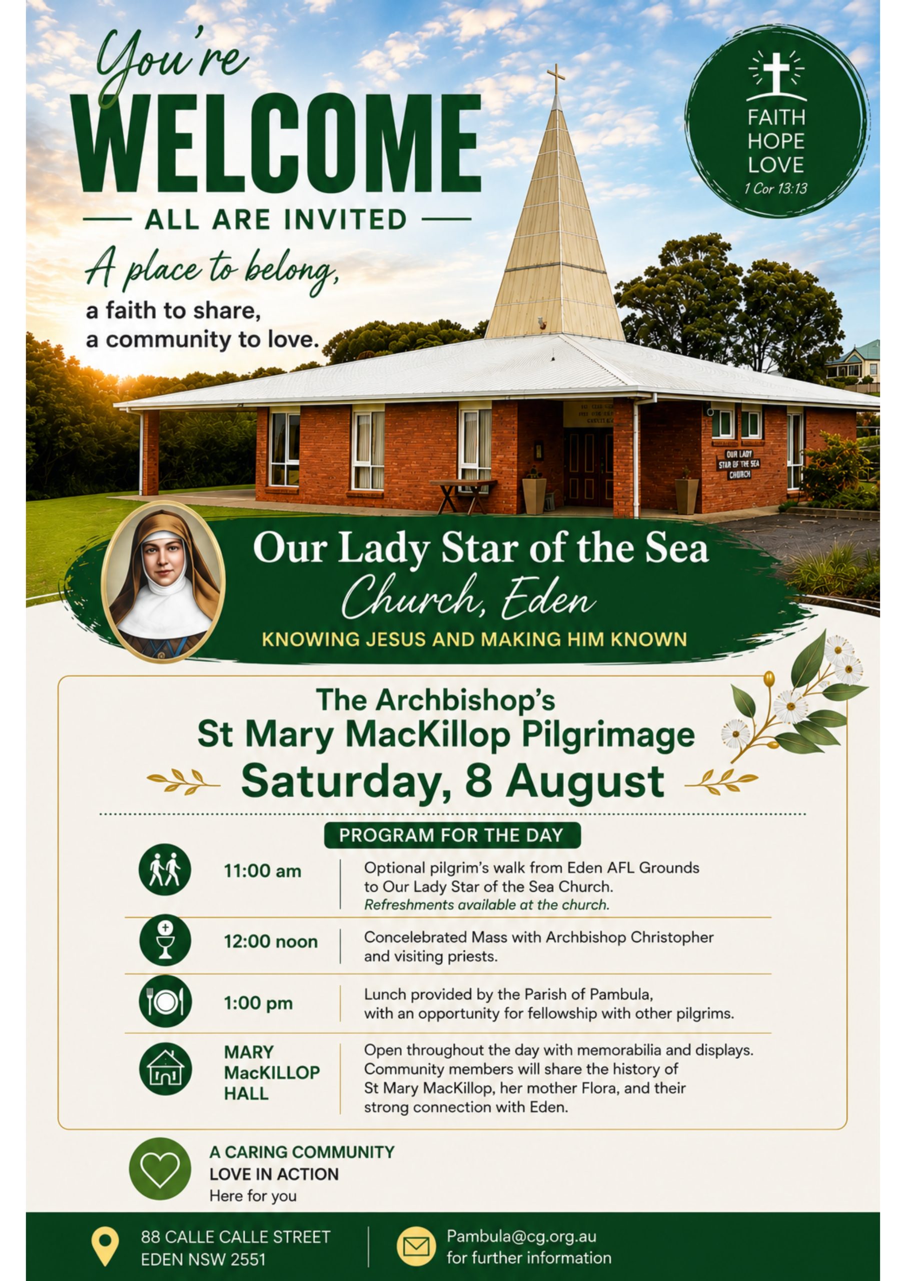 Archbishop’s St Mary MacKillop Pilgrimage to Eden Saturday, 8 August 2026