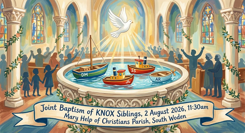 JOINT BAPTISM of KNOX SIBLINGS   Sunday, 2 August 2026, 11:30am
