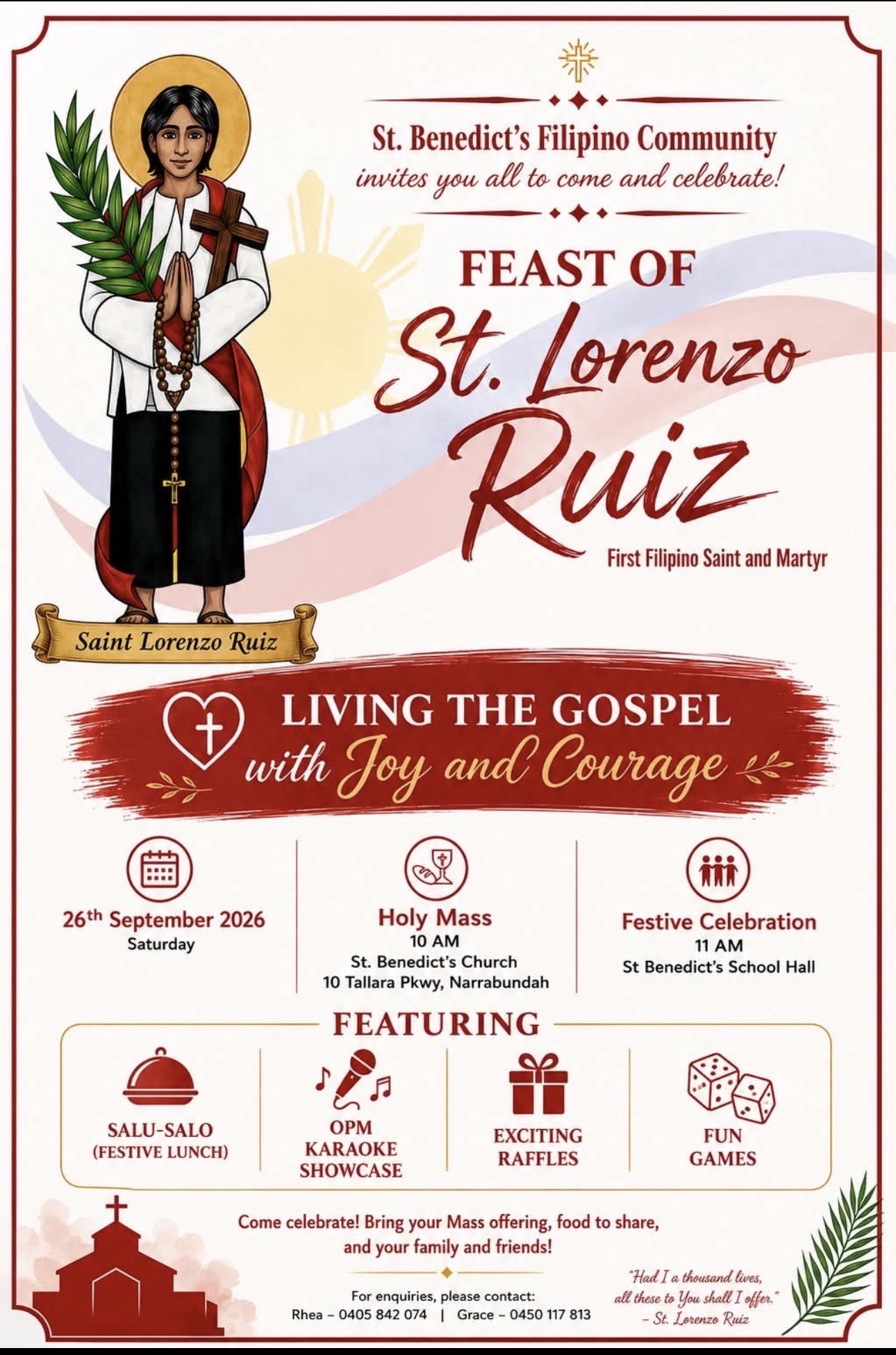 26 September | San Lorenzo Ruiz Feast Day | 10:00 am