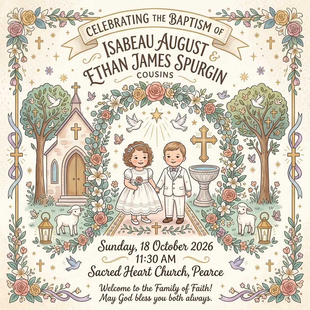 Baptism of SPURGIN Cousins, Isabeau & Ethan - 18 October 2026, 11:30am